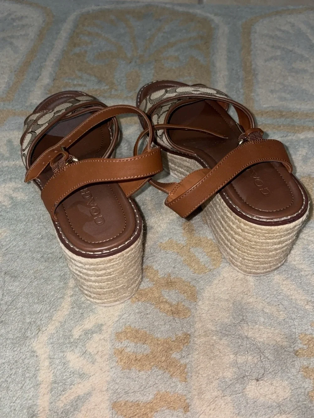 Coach Tan & Brown Signature Cross-Panel Slingback Sandals